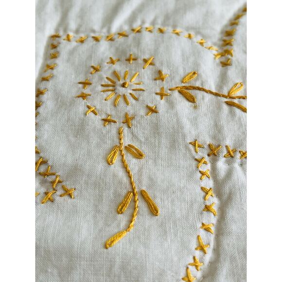 Vintage Hand made Quilt Cross Stitch Coverlet Floral Brown Yellow Moroccan Orang - Picture 11 of 16